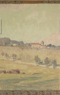 Esquisse pour la mairie de Fresnes : paysage rural en lisière de forêt, 1905. Rural landscape.