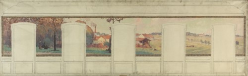 Esquisse pour la mairie de Fresnes : paysage rural en lisière de forêt, 1905. Rural landscape.