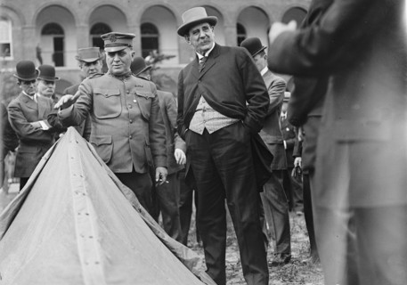 Jacob M. Dickinson, Secretary of War - Inspecting Army Equipment, 1911. Creator: Harris & Ewing.