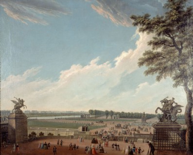 Place Louis XV and the Champs-Elysées, seen from the swing bridge, around 1780... Creator: Unknown.