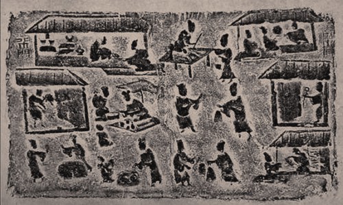 The rubbing from the Brick Relief with many kinds of merchants, 25-220. Creator: Central Asian Art.