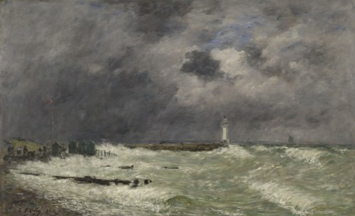 Coup de vent devant Frascati, Le Havre, 1896. Le Havre: A Gust of Wind at Frascati. Bathing machines