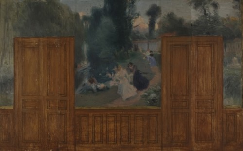 Sketch for the town hall of Créteil: Landscape, banks of the Marne...1898.  Creator: Eugene Martial Simas.