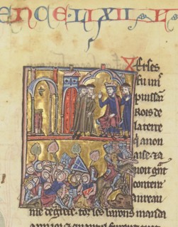 Baldwin II and Templars. Miniature from the "Historia" by William of Tyre , 13th century. Creator: Anonymous.