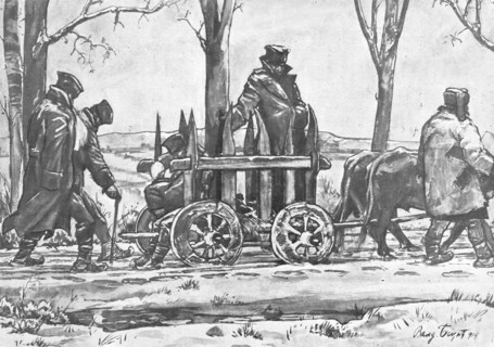 ''La Retraite Serbie; transport de blesses sur une charrette macedonienne.', 1916. Creator: Vladimir Betzitch.