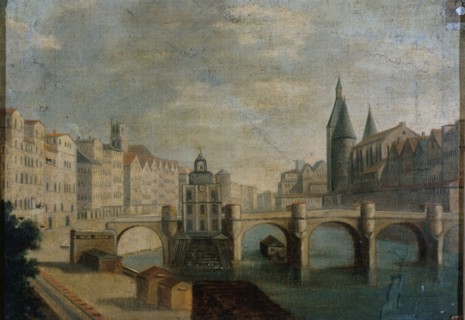 The wide arm of the Pont-Neuf and Samaritaine pump, around 1800, current 1st..., c1795-1805. Creator: Unknown.
