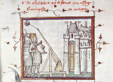 The siege of Barbastro, 1064. From Fleurs des chroniques by Bernardus Guidonis, after 1384. Creator: Anonymous.