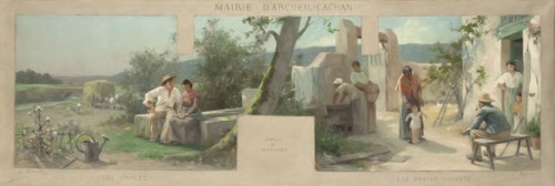 Esquisse pour la mairie d'Arcueil-Cachan : les fiancés, les grands-parents, 1888. Creator: Alfred Henri Bramtot.