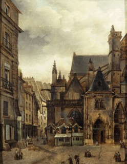 The church of Saint-Germain-l'Auxerrois and rue Chilpéric, around 1840, now Place du Louvre... Creator: Unknown.