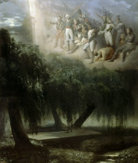 Allegory at the Tomb on Saint Helena: Napoleon's Army Mourning His Death, 1837. Creator: Alaux, Jean (1786-1864).