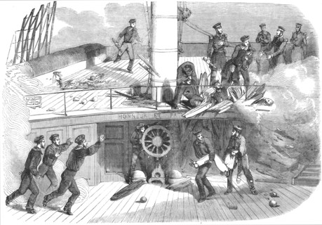 'Sebastopol; The deck of the "Ville De Paris" at the moment when the Poop was struck...', 1854. Creator: Unknown.