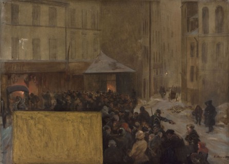 Esquisse pour l'Hôtel de Ville de Paris. Queues à la porte d'une boucherie municipale..., 1889. Creator: Raoul Arus.