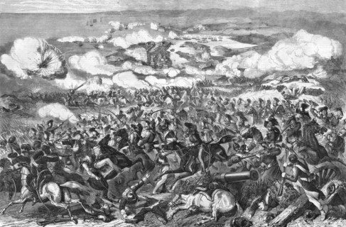 'General view of the Siege of Sebastopol: Grand Charge of the British Cavalry and Defeat..., 1854. Creator: Unknown.