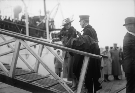 Maj. Gen. George Barnett, Commandant, U.S.M.C. with Mrs. Barnett Boarding 'Mayflower', 1917. Creator: Harris & Ewing.