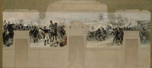 Sketch for the town hall at Pantin : Defence of Pantin in 1814 by General Compans, 1886.  Creator: Francois Schommer.