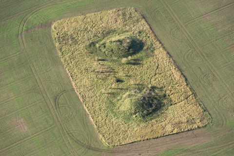 Two Bronze Age bell barrow earthworks known as The Warrior Barrows, Blewbury Down, Oxon, 2017. Creator: Damian Grady.
