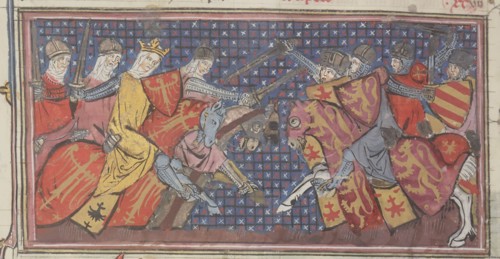 Amazons in battle. From Speculum historiale by Vincent de Beauvais, 1334. Creator: Maître de Fauvel (active 1314-1340).