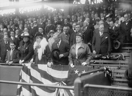 President Woodrow Wilson and wife Ellen Axson Wilson, Mrs. Willoughby S Chesley, Baseball, 1917. Creator: Harris & Ewing.