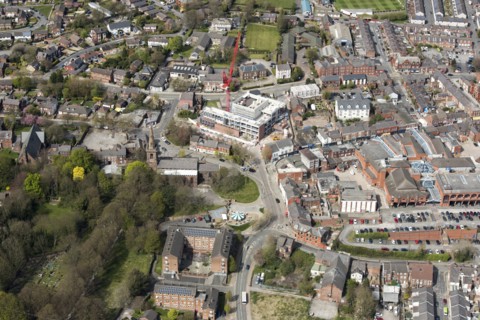Shakespeare North Playhouse under construction and Prescot High Street Heritage Action Zone, 2021. Creator: Damian Grady.