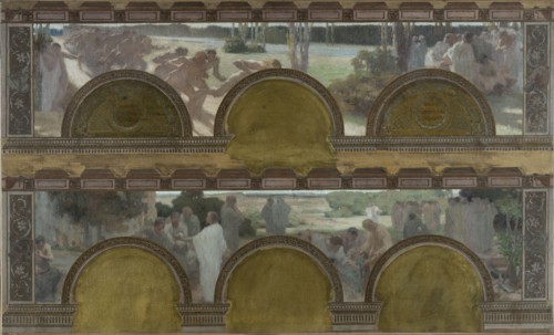 Esquisse pour le salon d'entrée nord de l'Hôtel de Ville de Paris : Les exercices physiques..., 1892 Creator: Henri Bonis.