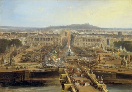 Fête de la Concorde, le 21 mai 1848 : défilé sur la place de la Concorde des corporations... Creator: Jean Jacques Champin.