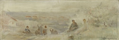 Esquisse pour la mairie de Montreuil-sous-Bois : Paysage - Repos sous les arbres, 1892. Creator: Claude Charles Bourgonnier.