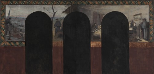 Esquisse pour le cabinet du Préfet de l'Hôtel de Ville de Paris : L'arrivée d'un pigeon..., 1889. Creator: Paul-Emile Mangeant.