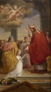 Esquisse pour l'église Notre-Dame-de-Lorette : Consécration de sainte Geneviève par..., 1830. Creator: François-Louis Dejuinne.