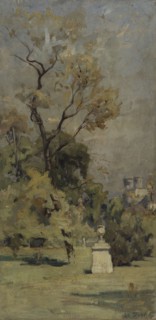 Esquisse pour l'escalier des fêtes de l'Hôtel de Ville de Paris : Un coin du Luxem..., c.1888-1893. Creator: Maurice Le Lièpvre.