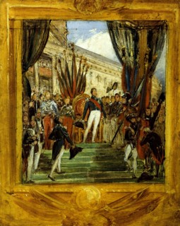Louis-Philippe distribuant les drapeaux à la garde nationale de Paris et de la banlieue..., c1834. Creator: Joseph-Desire Court.
