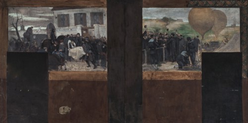 Esquisse pour le cabinet du Préfet de l'Hôtel de Ville de Paris : Le transport des blessés..., 1889. Creator: Paul-Emile Mangeant.