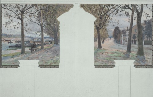 Sketch for the salle des fêtes in the town hall of Asnières: banks of the Seine at Asnières, c.1901. Creator: Paul Leon Felix Schmitt.