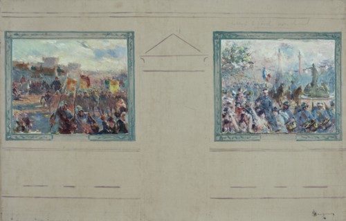 Esquisse pour la mairie du 12ème arrondissement de Paris : Revue militaire. Défilé place..., c.1910. Creator: Claude Charles Bourgonnier.