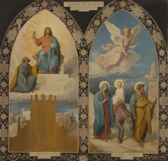 Esquisse pour l'église saint Laurent : Saint Joseph aux pieds de Jésus Christ - la Fuite..., 1878. Creator: Louis Stanislas Faivre-Duffer.