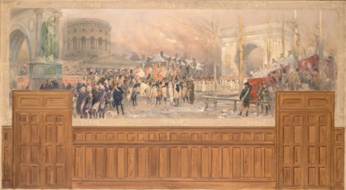 Réception par la municipalité de Paris, à la barrière de la Villette, des troupes..., c.1901-1902. Creator: Jean Baptiste Edouard Detaille.