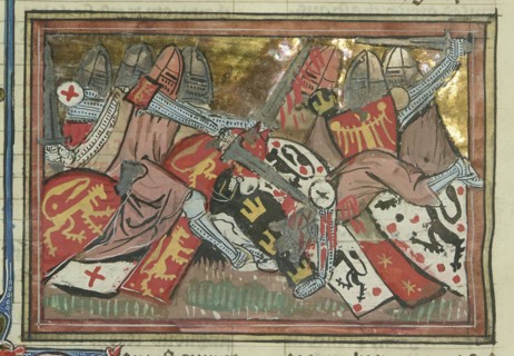 The Battle of Yibneh in 1123 (From "Li rommans de Godefroy de Buillon et de Salehadin"), 1337. Creator: Maître de Fauvel (active 1314-1340).