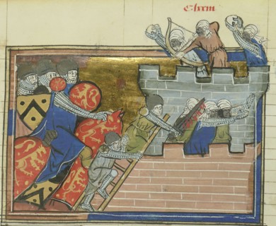 The siege of Shaizar in 1157 (From "Li rommans de Godefroy de Buillon et de Salehadin"), 1337. Creator: Maître de Fauvel (active 1314-1340).