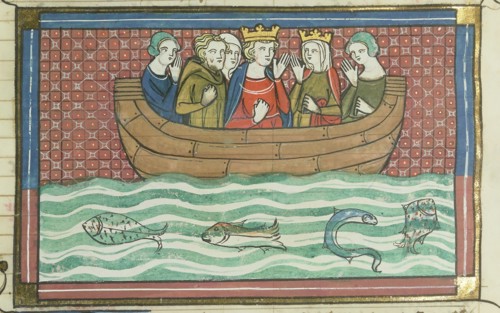 Richard the Lionheart sailing (From "Li rommans de Godefroy de Buillon et de Salehadin"), 1337. Creator: Maître de Fauvel (active 1314-1340).