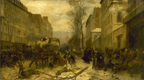 l'Avenue d'Orléans, durant les bombardements de Paris par les armées prussiennes, en janvier 1871... Creator: Felix Henri Emmanuel Philippoteaux.