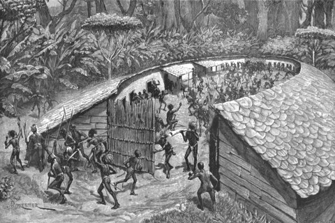 In Darkest Africa - Illustrations from Mr Stanley's Great Book, Iyugu: A Call to Arms, 1890. Creator: Unknown.