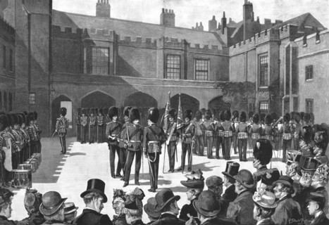 ''A Popular London Spectacle - Changing Guard at St. James's Palace', 1890. Creator: Henry Gillard Glindoni.