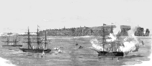 'The Cession of Heligoland to Germany - HMS "Calypso" Firing a Salute, 1890. Creator: Unknown.