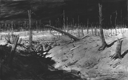 ''Troupe de releve defilant dans un boyau du bois Sabat (front de champagne).', 1915. Creator: Georges Bertin Scott.