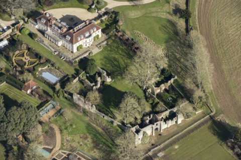 The ruins of Halnaker House, a fortified medieval manor house, West Sussex, 2018.