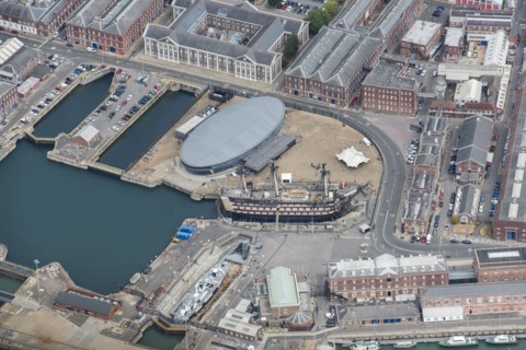 The dockyard, HMS Victory and the Mary Rose Museum, Portsmouth, City of Portsmouth, 2018.