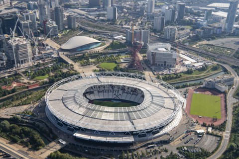 London Stadium, home of.West Ham Football Club, Stratford Marsh, London, 2021. Creator: Damian Grady.
