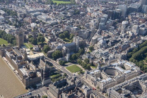The Houses of Parliament, Westminster Abbey and HM Treasury, Westminster, London, 2021. Creator: Damian Grady.