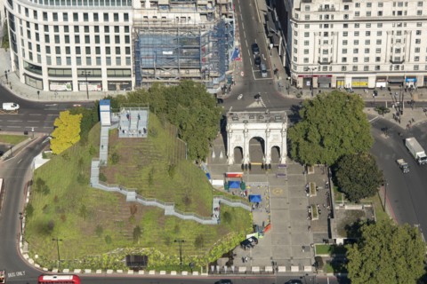 Marble Arch Mound, a temporary installation to offer views over Hyde Park, Westminster, London, 2021 Creator: Damian Grady.