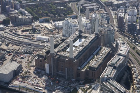 The former Battersea Power Station undergoing renovations, Nine Elms, Greater London Authority, 2021.