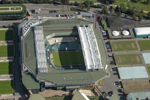 Centre Court at the All England and Lawn Tennis and Croquet Club, Wimbledon, 2021.
